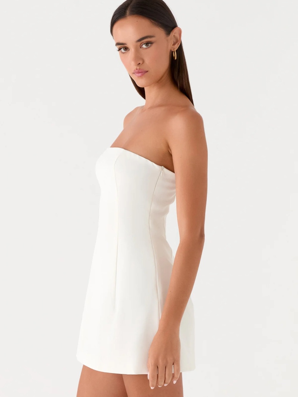 Peppermayo Della Strapless Mini Dress White Satin Size 6 - Picture 2 of 6